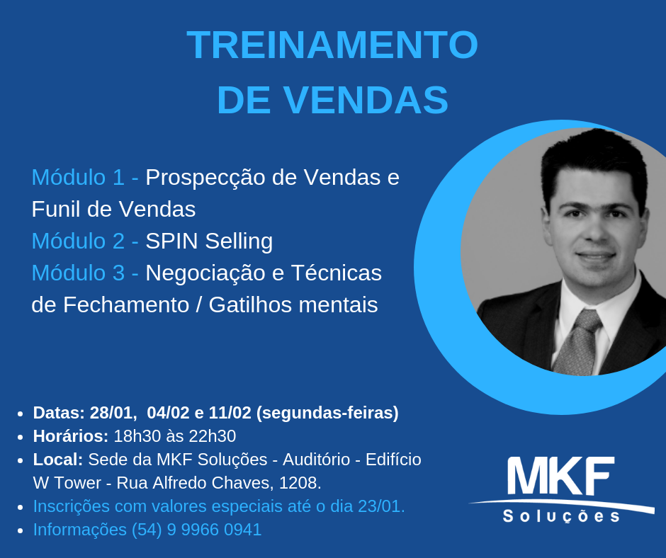 Inscrições abertas Treinamento de Vendas 